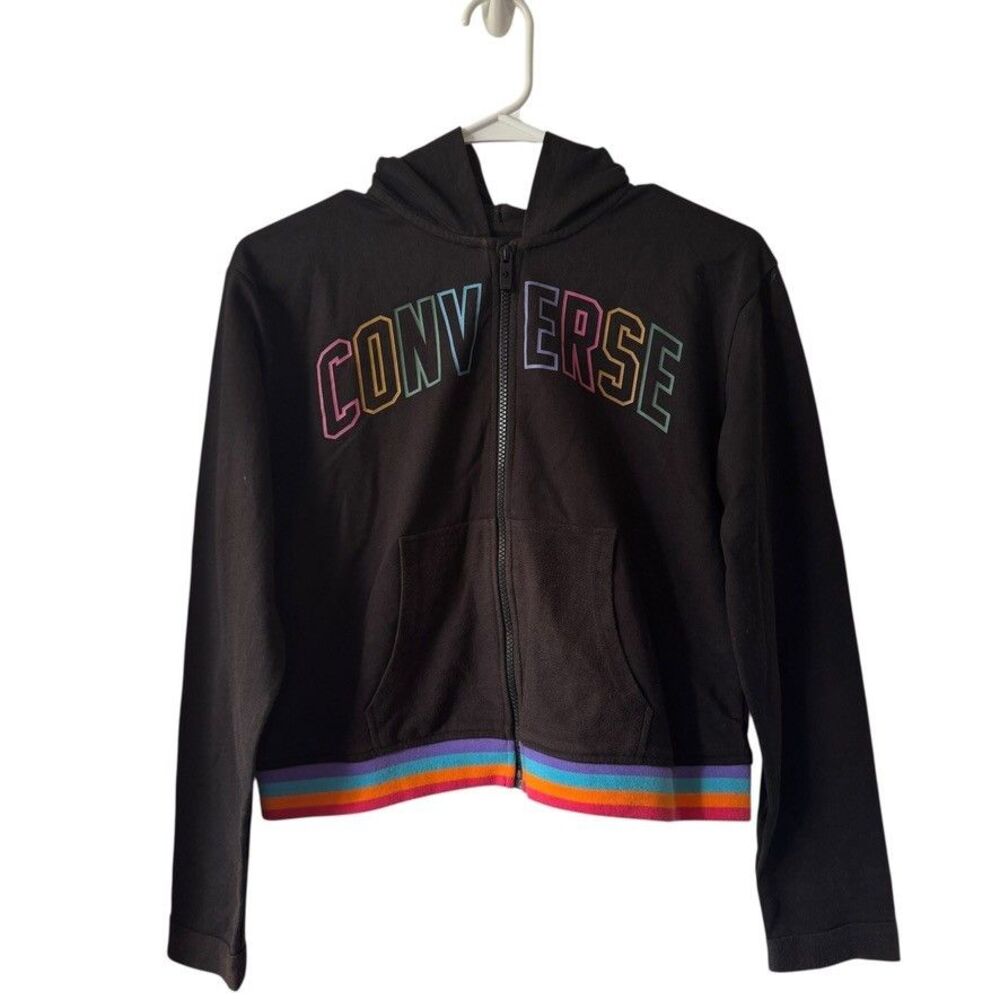 Converse Girls Large 12-13 Rainbow Stripe Bottom Gray Full-Zip Hoodie